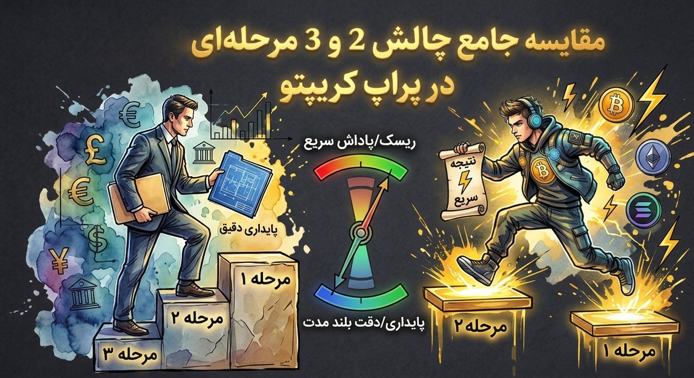 مقایسه جامع چالش 2 و 3 مرحله‌ای در پراپ کریپتو